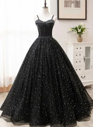 Black Gorgeous Sweetheart Straps Ball Gown Formal Dress, Black Party Dress