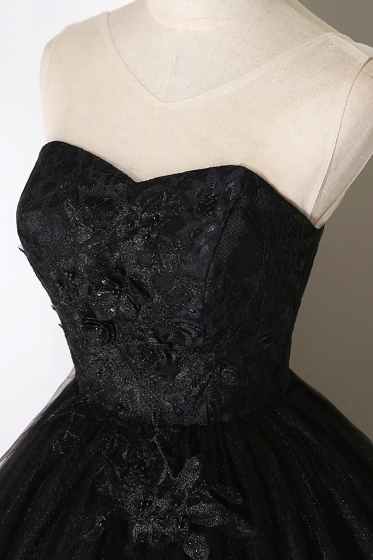 Black lace long ball gown dress A line formal dress Y1295