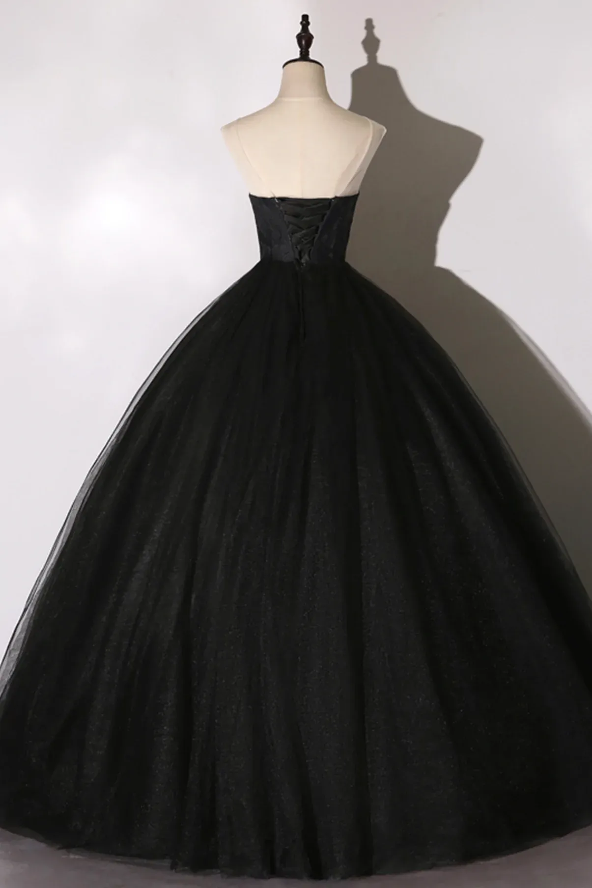 Black lace long ball gown dress A line formal dress Y1295