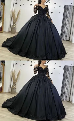Black Long Sleeve Ball Gown Wedding Dresses Y5754