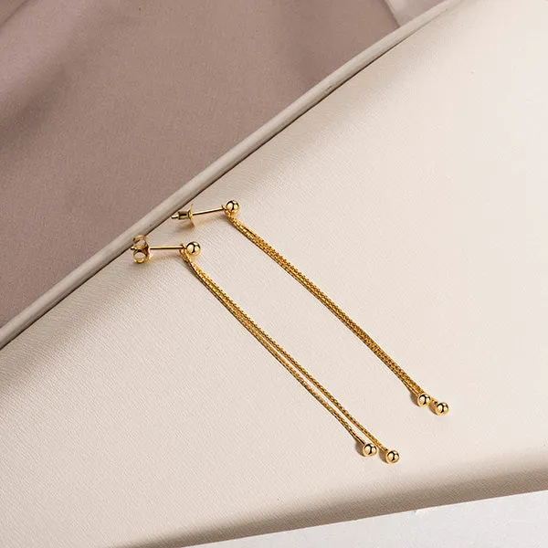 Double Chain Balls Long Dangle Earrings