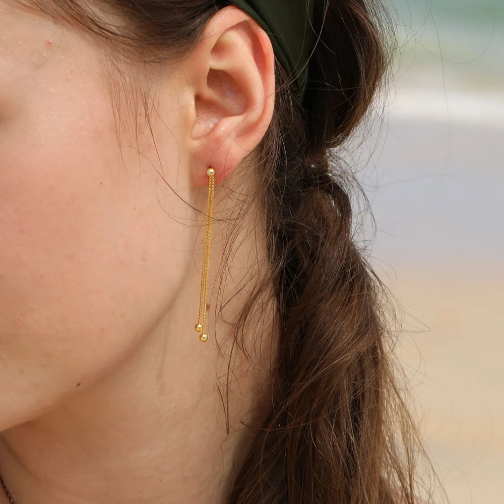 Double Chain Balls Long Dangle Earrings
