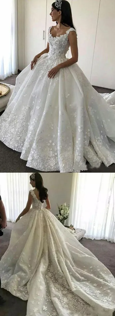 Gorgeous Ball Gown Lace Backless Sweetheart Wedding Dresses with Appliques, SW267