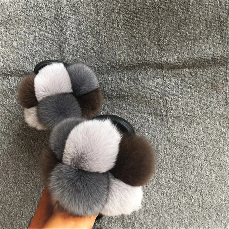 Hot selling fur ball slippers