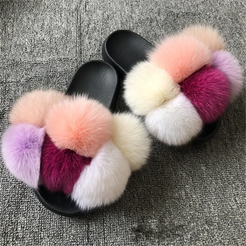 Hot selling fur ball slippers