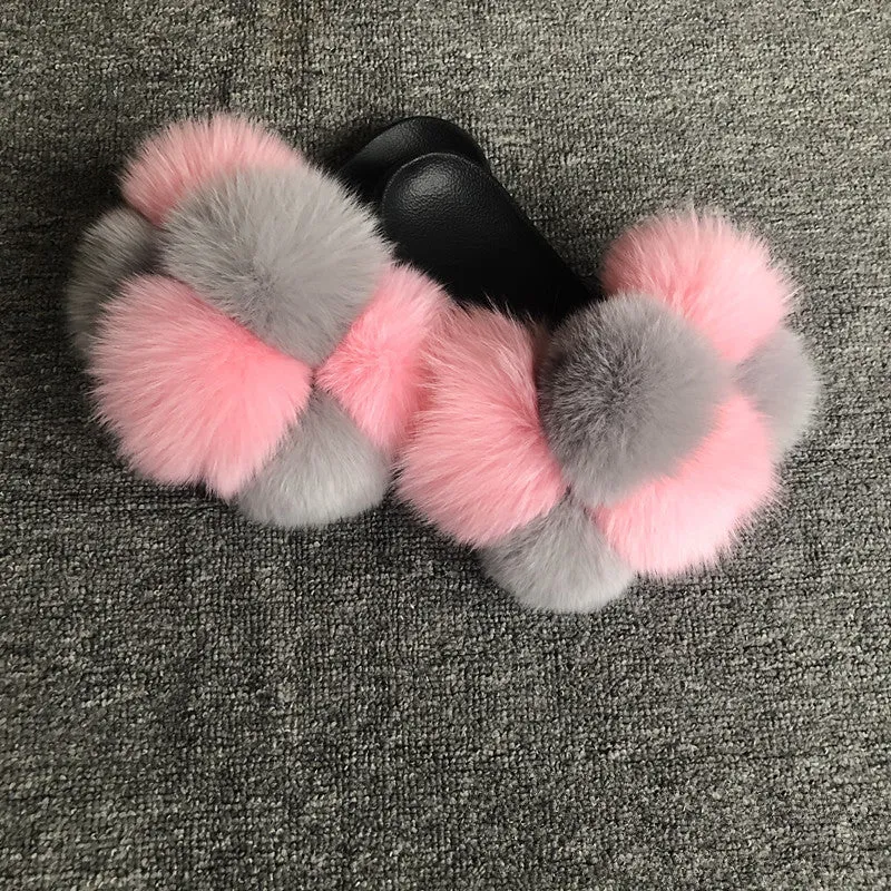 Hot selling fur ball slippers