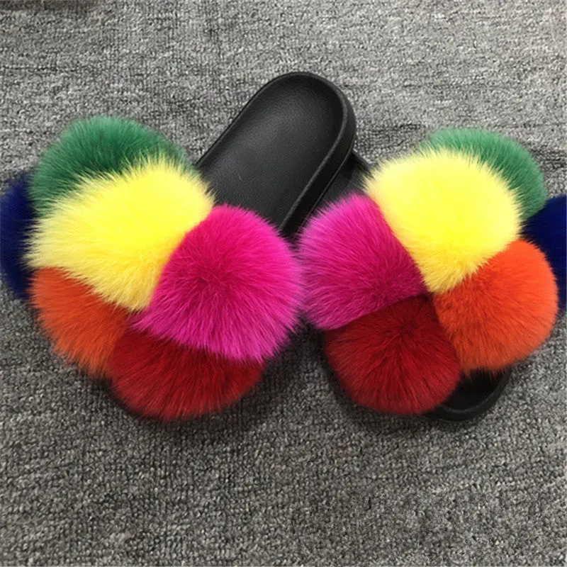 Hot selling fur ball slippers