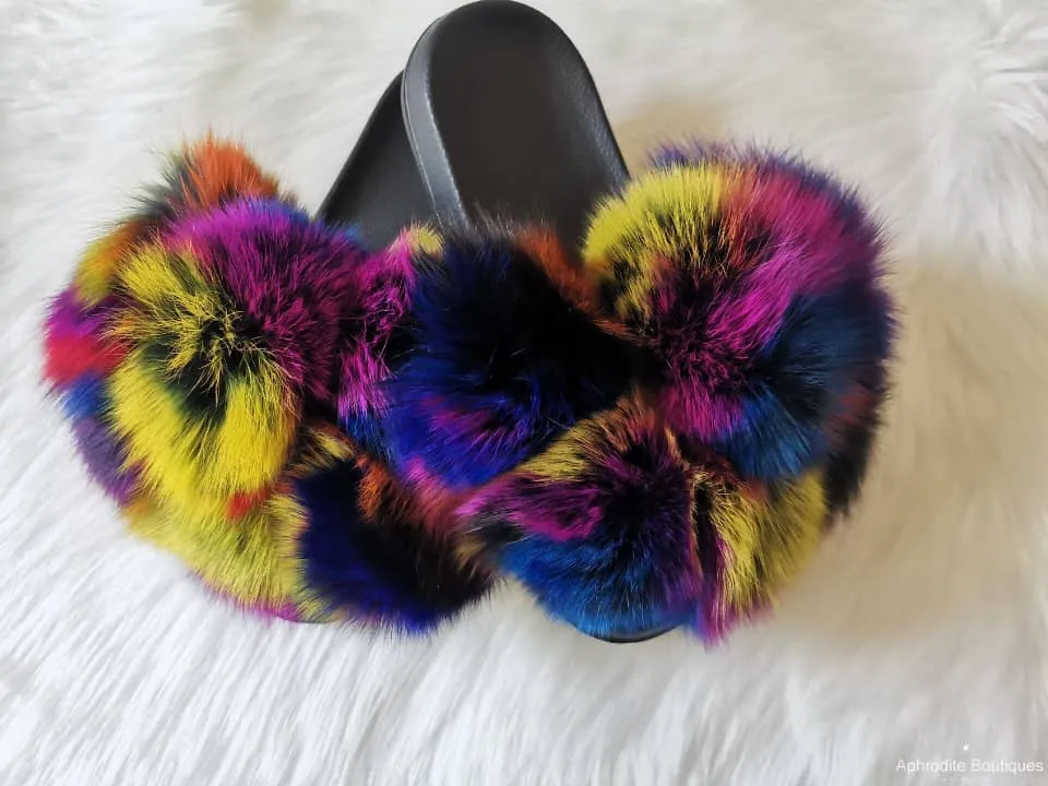 Hot selling fur ball slippers