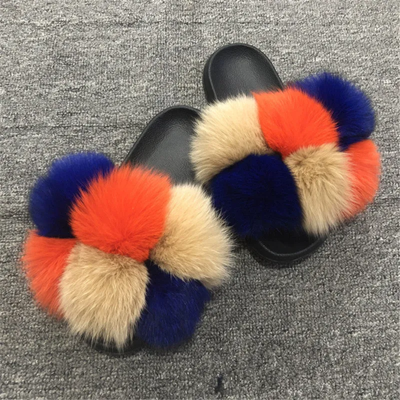 Hot selling fur ball slippers