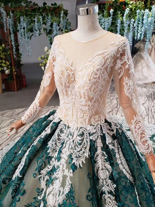 Long Sleeve Appliques Beading Quinceanera Dresses Ball Gown Vintage Wedding Dress MP209