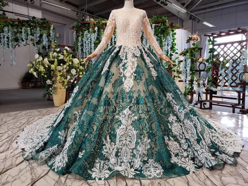 Long Sleeve Appliques Beading Quinceanera Dresses Ball Gown Vintage Wedding Dress MP209