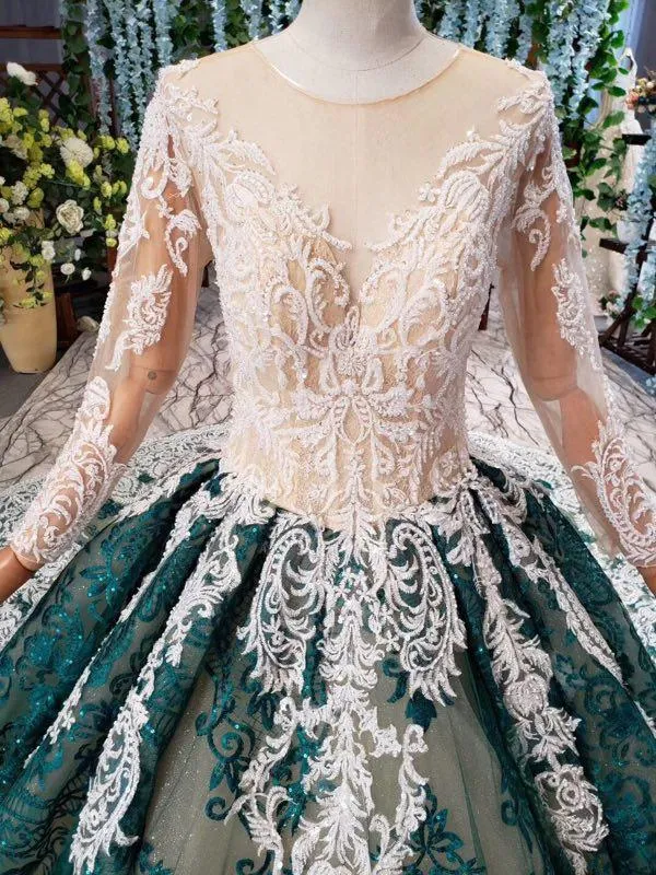 Long Sleeve Appliques Beading Quinceanera Dresses Ball Gown Vintage Wedding Dress MP209