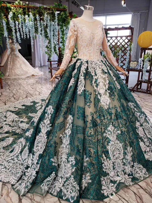 Long Sleeve Appliques Beading Quinceanera Dresses Ball Gown Vintage Wedding Dress MP209