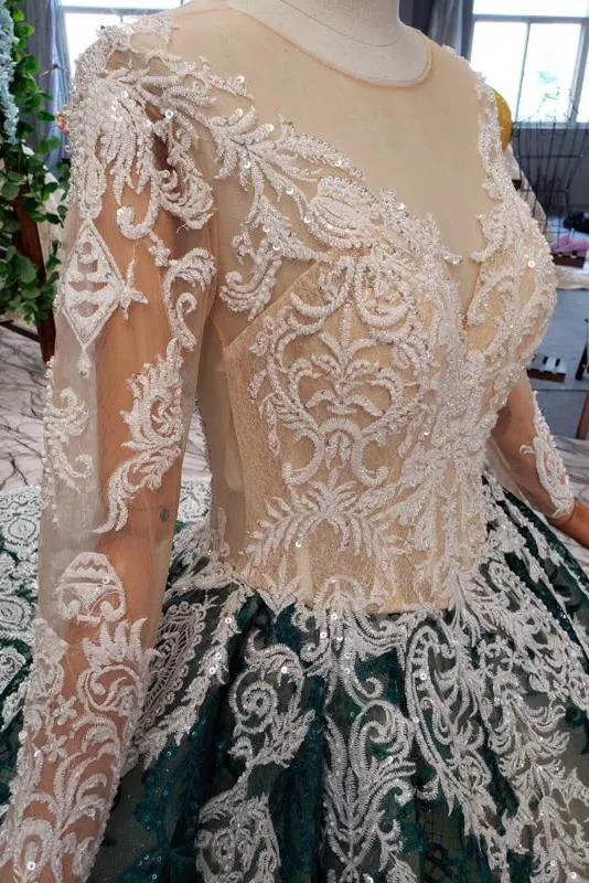 Long Sleeve Appliques Beading Quinceanera Dresses Ball Gown Vintage Wedding Dress MP209