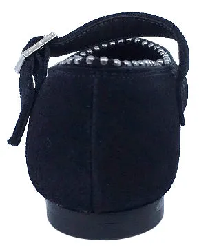 Luccini Black Suede Mary Jane with Silver Metal Ball Trim