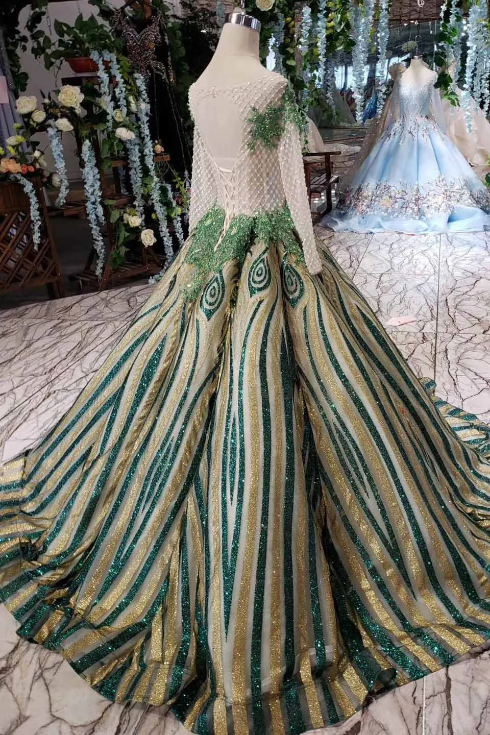 Luxurious Sequins Beaded Long Sleeves Ball Gown Quinceanera Gown MP344