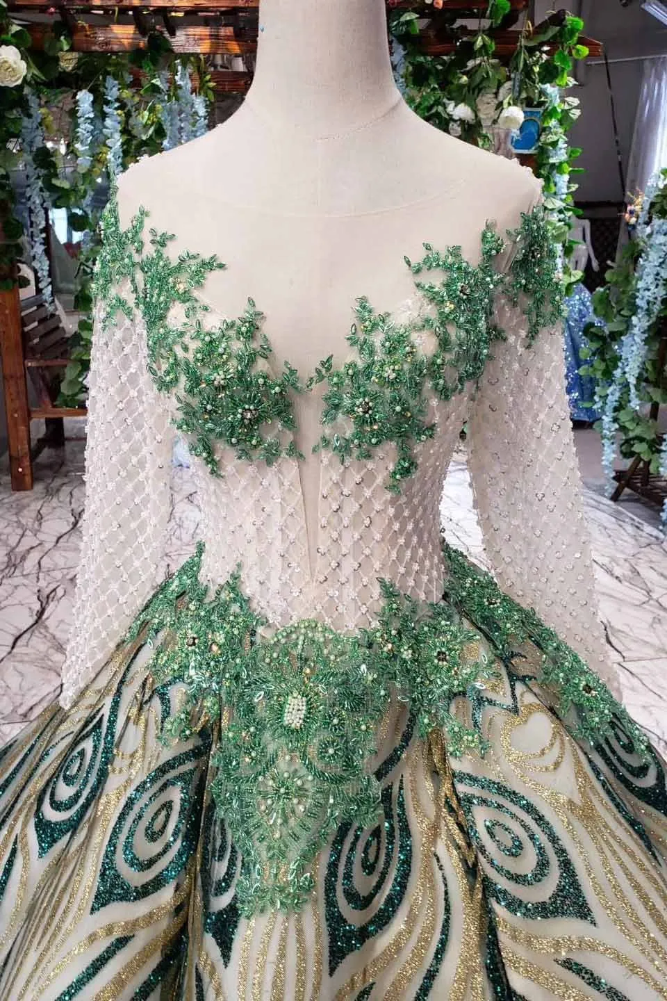 Luxurious Sequins Beaded Long Sleeves Ball Gown Quinceanera Gown MP344