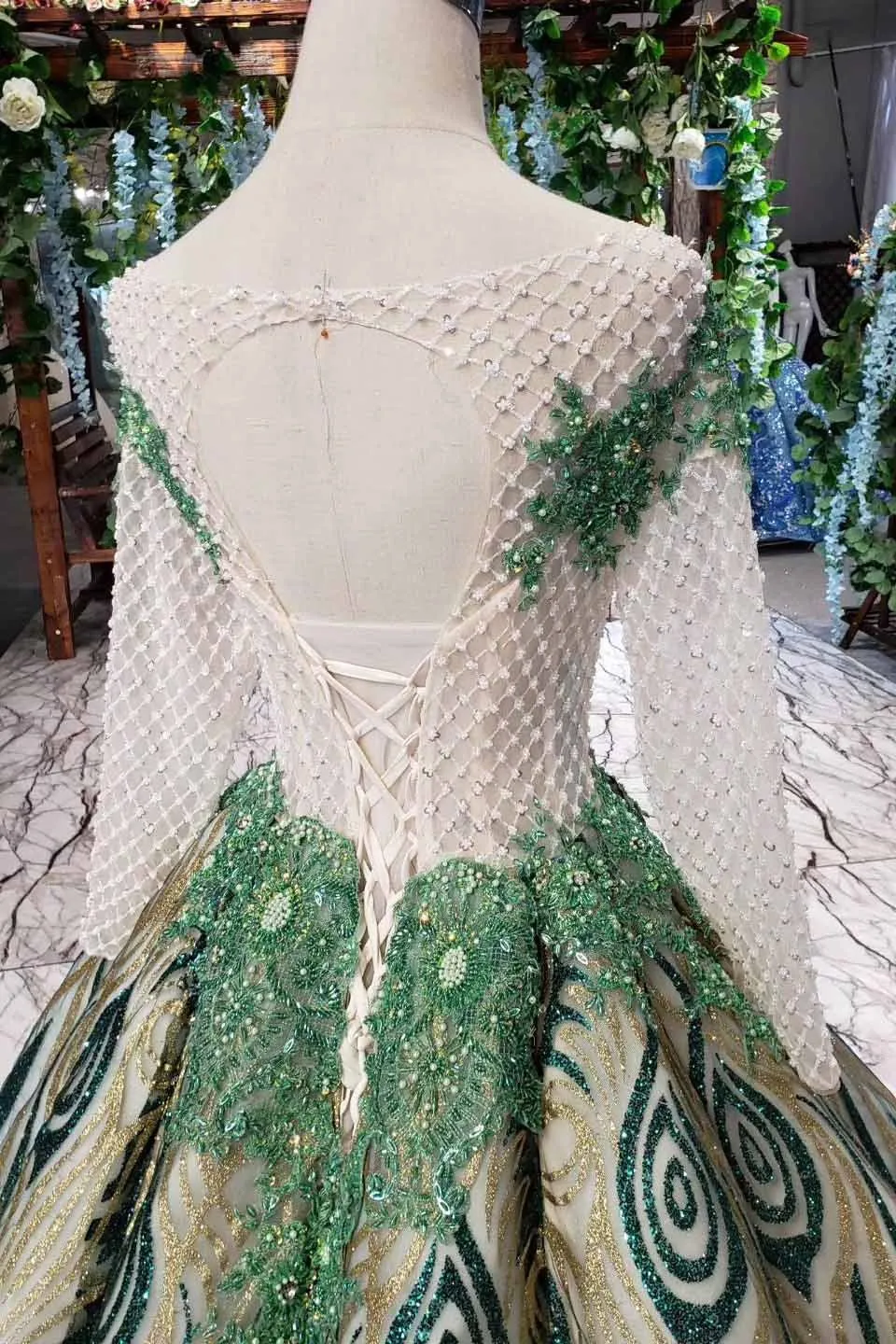Luxurious Sequins Beaded Long Sleeves Ball Gown Quinceanera Gown MP344
