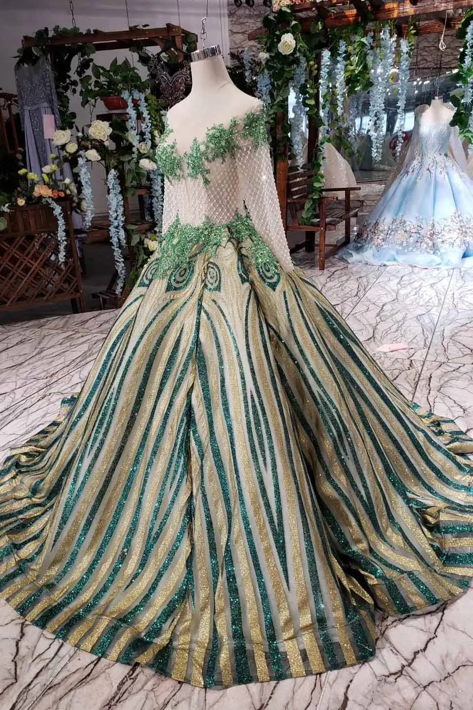 Luxurious Sequins Beaded Long Sleeves Ball Gown Quinceanera Gown MP344