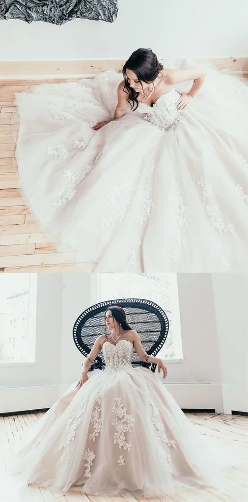 Princess Sweetheart Lace Appliques Long Ball Gown Wedding Dresses PFW0031