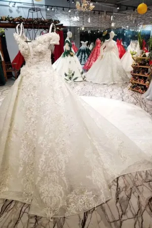 Romantic Off the Shoulder Lace Up Ball Gown Wedding Dresses PFW0048
