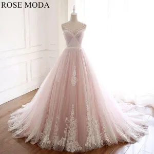 Rosemoda Beaded Spaghetti Strap Lace Ball Gown Wedding Dress