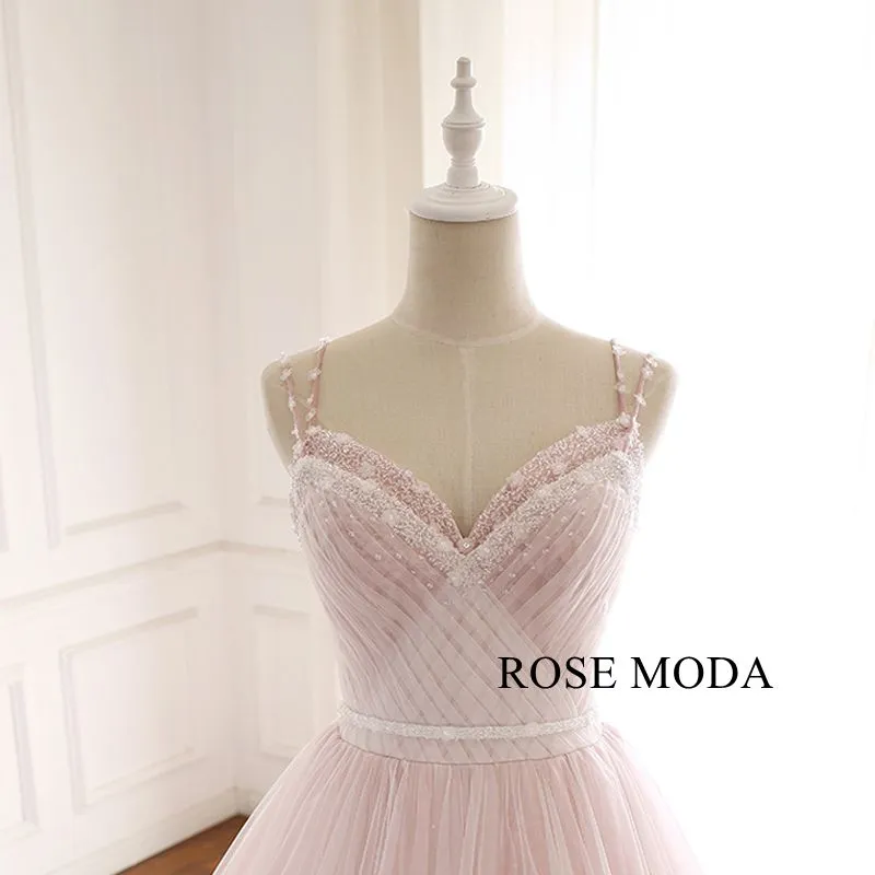 Rosemoda Beaded Spaghetti Strap Lace Ball Gown Wedding Dress