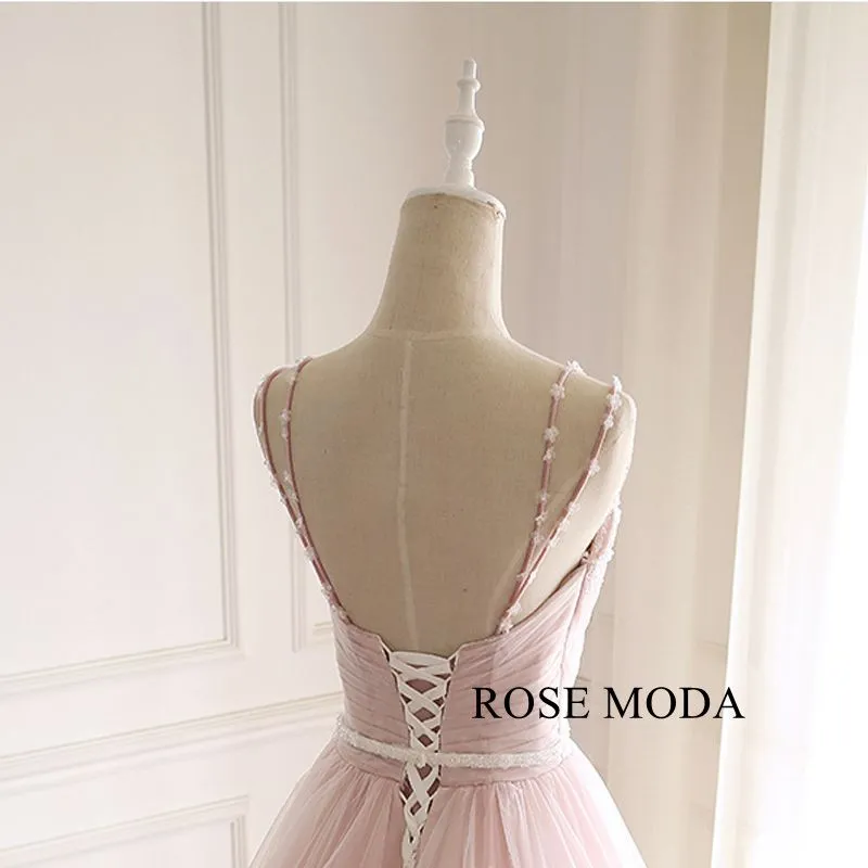 Rosemoda Beaded Spaghetti Strap Lace Ball Gown Wedding Dress