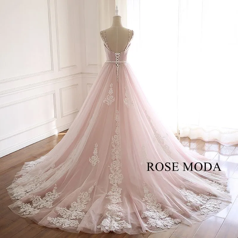 Rosemoda Beaded Spaghetti Strap Lace Ball Gown Wedding Dress