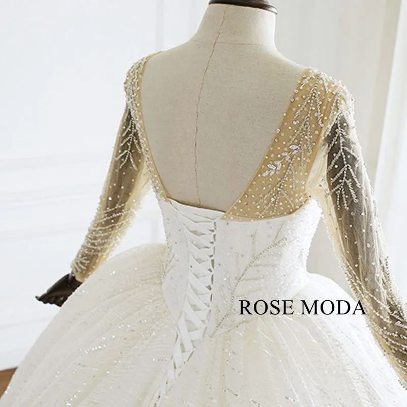 Rosemoda Glitter Lace Ball Gown Wedding Dress With Long Sleeve