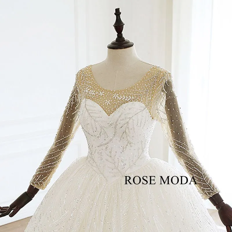 Rosemoda Glitter Lace Ball Gown Wedding Dress With Long Sleeve