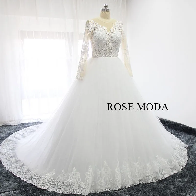 Rosemoda Illusion Ball Gown Wedding Dress With Long Sleeve