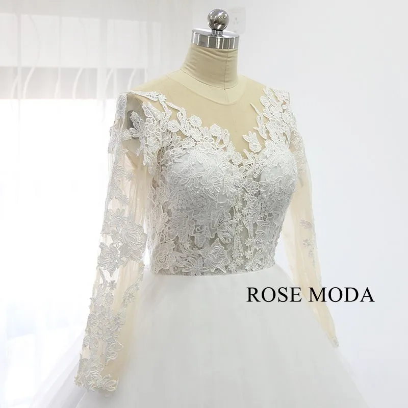 Rosemoda Illusion Ball Gown Wedding Dress With Long Sleeve