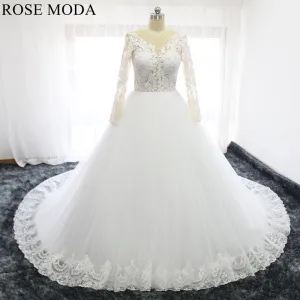 Rosemoda Illusion Ball Gown Wedding Dress With Long Sleeve