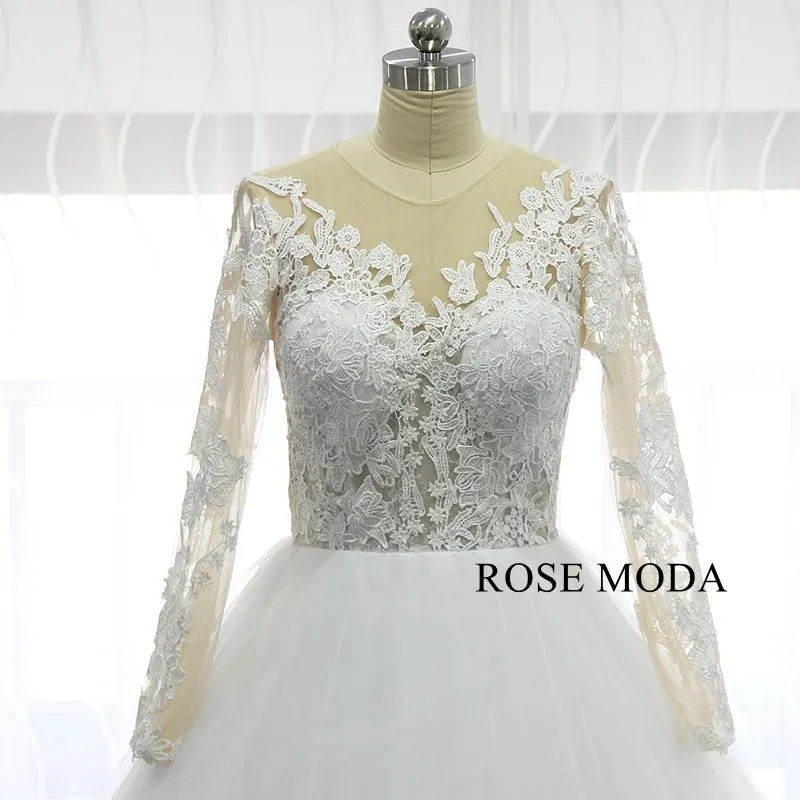 Rosemoda Illusion Ball Gown Wedding Dress With Long Sleeve
