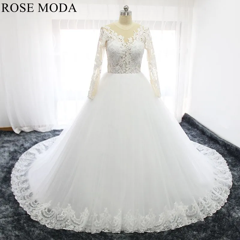 Rosemoda Illusion Ball Gown Wedding Dress With Long Sleeve