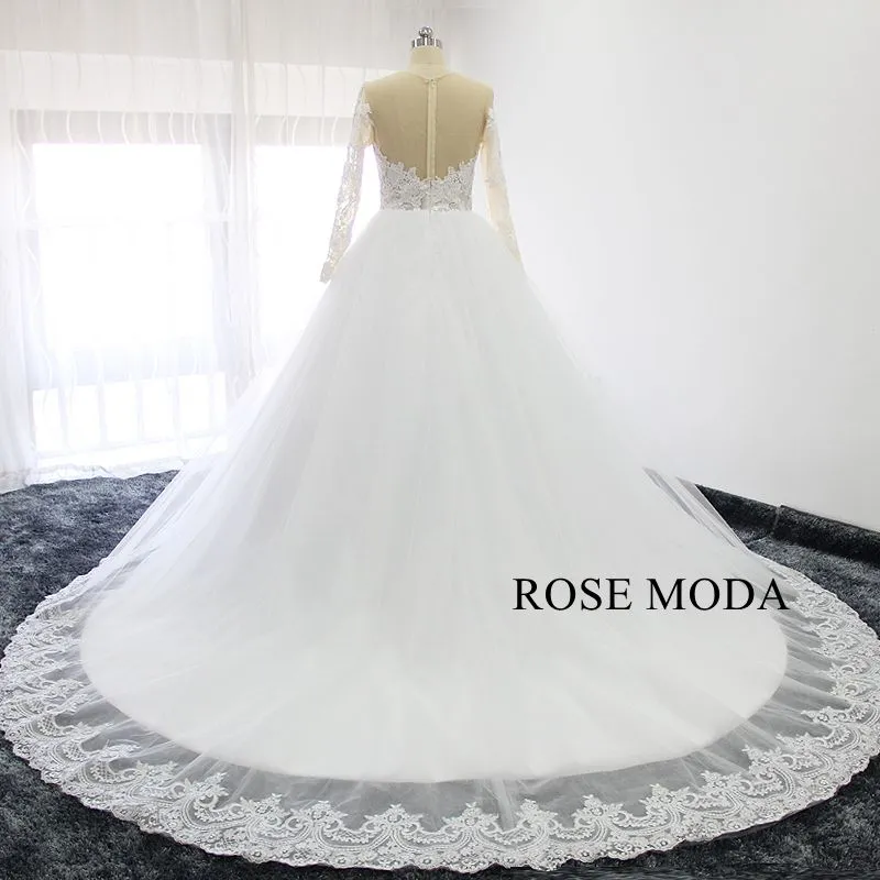 Rosemoda Illusion Ball Gown Wedding Dress With Long Sleeve