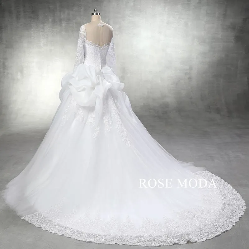 Rosemoda Long Sleeve Bateau Neckline Ball Gown Wedding Dress