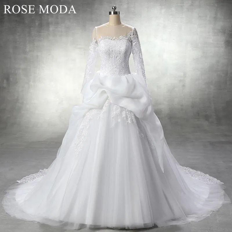 Rosemoda Long Sleeve Bateau Neckline Ball Gown Wedding Dress