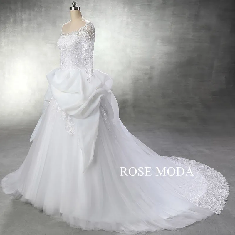 Rosemoda Long Sleeve Bateau Neckline Ball Gown Wedding Dress