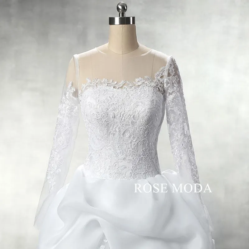 Rosemoda Long Sleeve Bateau Neckline Ball Gown Wedding Dress