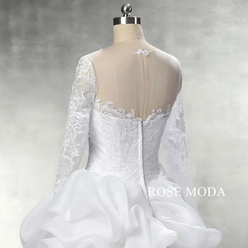 Rosemoda Long Sleeve Bateau Neckline Ball Gown Wedding Dress