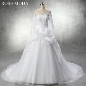 Rosemoda Long Sleeve Bateau Neckline Ball Gown Wedding Dress