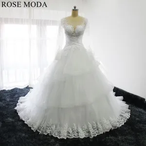 Rosemoda Long Sleeve Illusion Bodice Ball Gown Wedding Dress