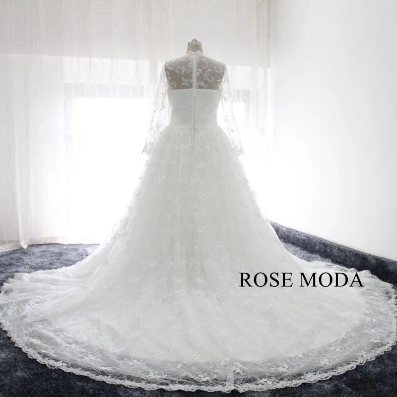 Rosemoda Long sleeve Lace Ball Gown Wedding Dress With Royal Train