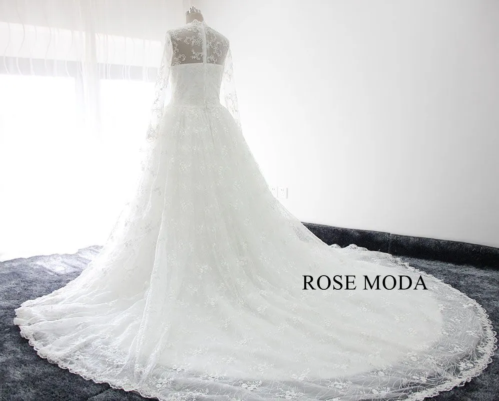 Rosemoda Long sleeve Lace Ball Gown Wedding Dress With Royal Train