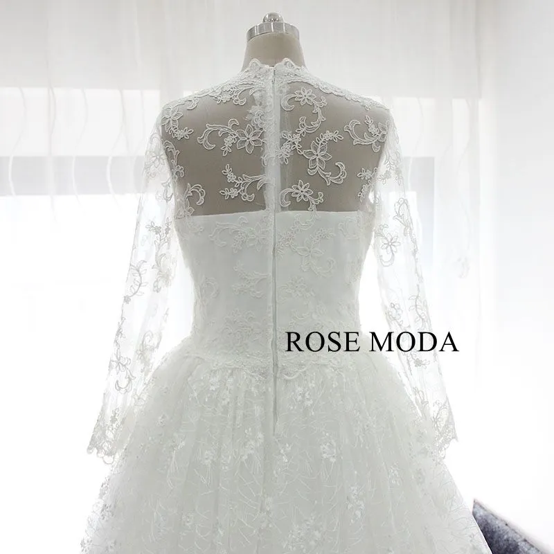 Rosemoda Long sleeve Lace Ball Gown Wedding Dress With Royal Train