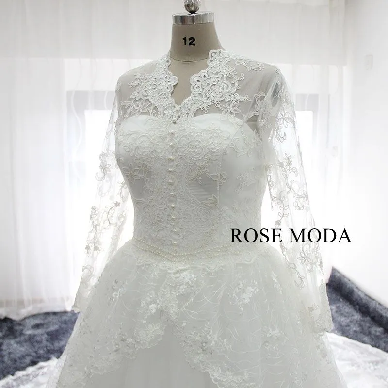 Rosemoda Long sleeve Lace Ball Gown Wedding Dress With Royal Train