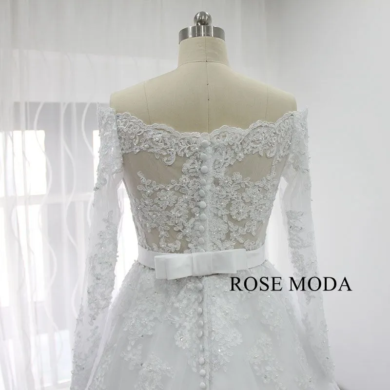 Rosemoda Off Shoulder Long Sleeve Ball Gown Wedding Dress