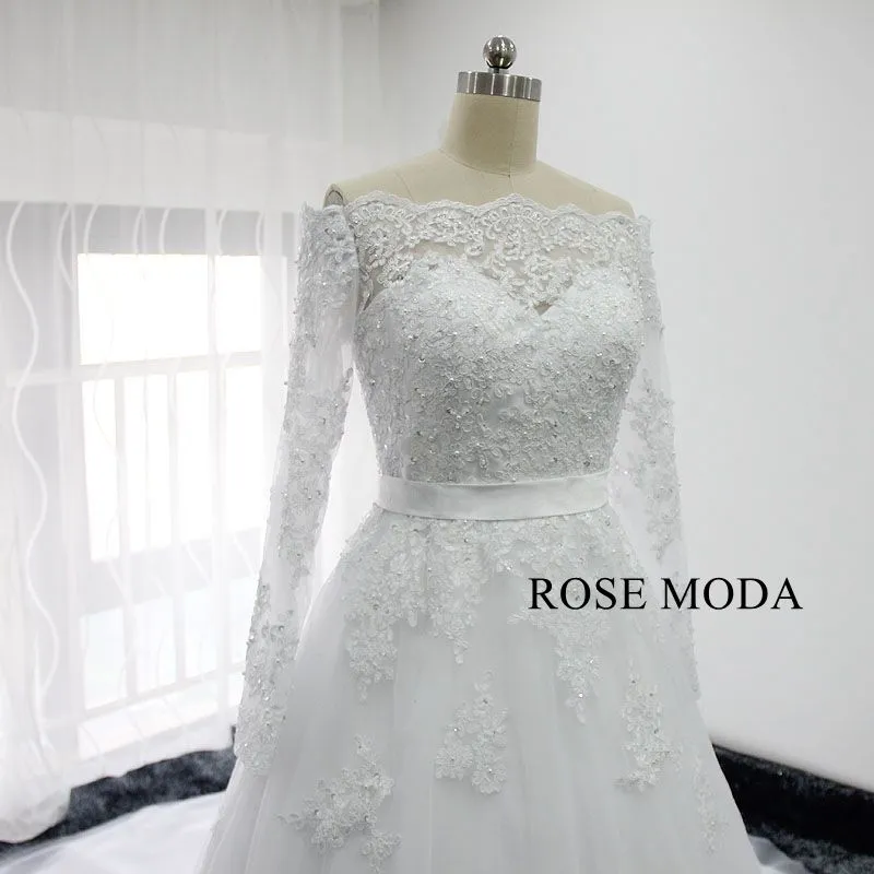 Rosemoda Off Shoulder Long Sleeve Ball Gown Wedding Dress
